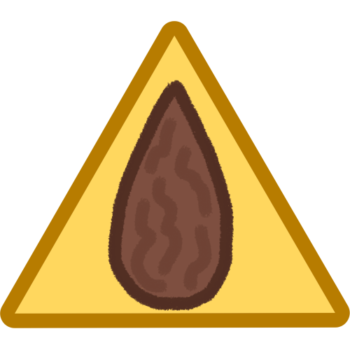 a yellow triangle with an almond inside it